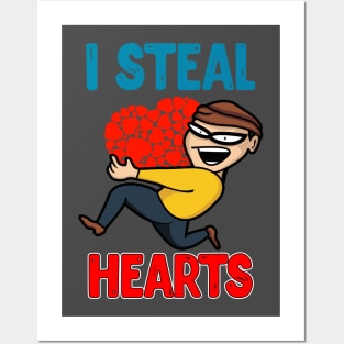 I Steal Hearts Funny Valentines T-Shirt for Boys and Men Posters and Art